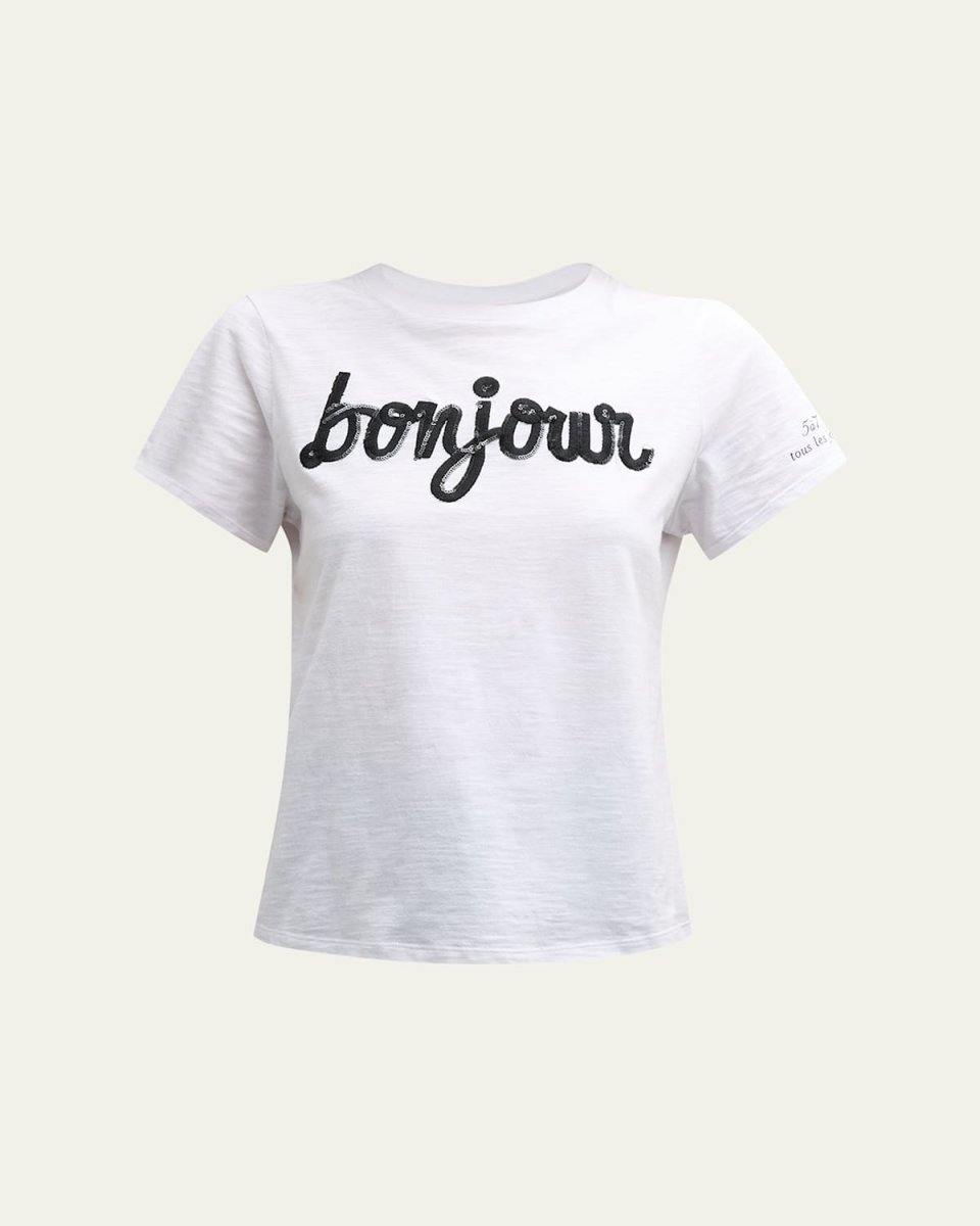Bonjour Fringe Embroidered Shrunken T-Shirt